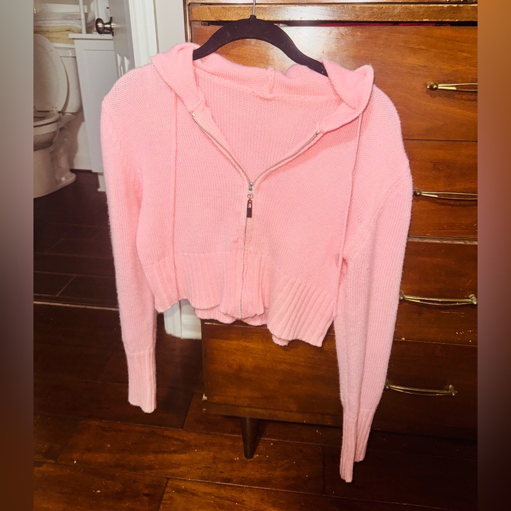 👑 CUTE Y2K Size XS Cropped Pink Hooded Women's Sweater - Picture 6 of 7